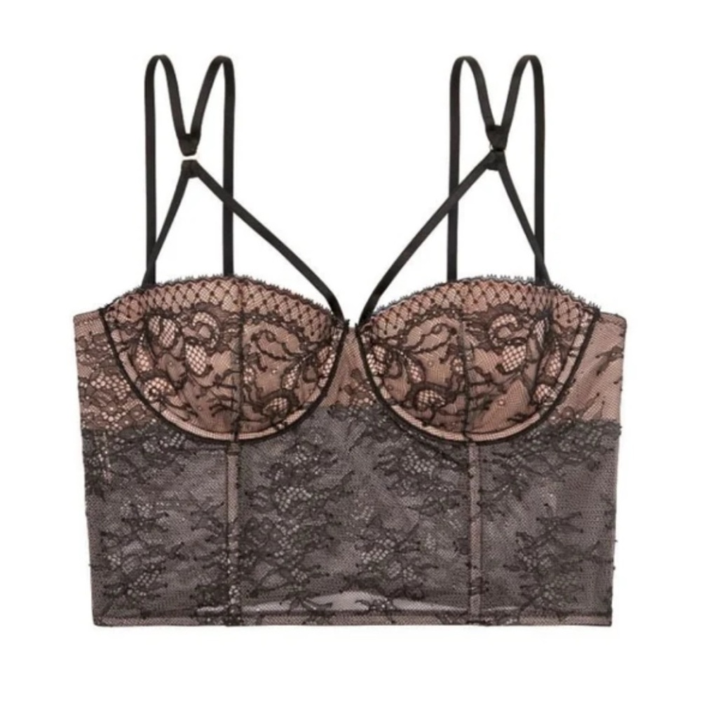 Victoria’s Secret Very Sexy Black Lace Bustier w/ Nude Lining | Size 32C - NWOT